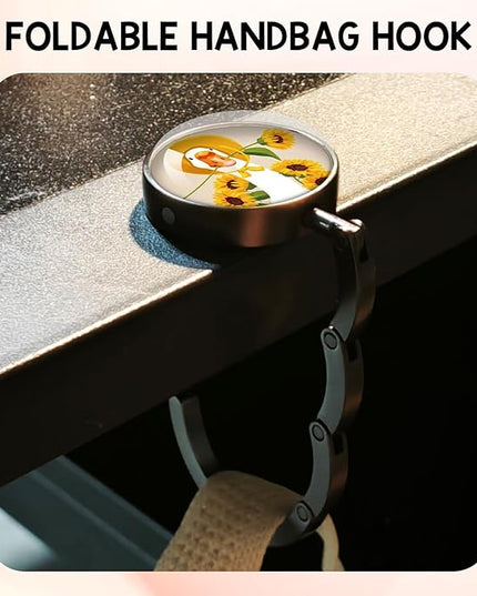 YAZMEEN Silly Goose Foldable Purse Hook for Table, Sunflower Goose, Women's Handbag Hanger Holder, Portable Purse Table Hanger, Funny Desk Hook Gifts for Women Mom Wife Sister Friend Sunflower Lover