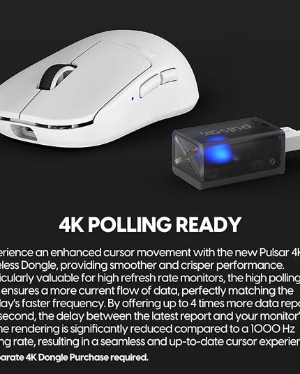 Pulsar Gaming Gears X2H mini Wireless Gaming Mouse, Ultra Lightweight 1.83 oz (52 g), Symmetrical, Optical Switch, 2.4 Ghz 1 ms, 26000 DPI, PAW3395 Sensor (Mini, Wireless, White)