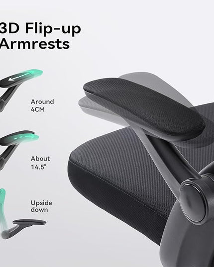 SIHOO Ergonomic Office Chair, Adjustable Lumbar Support, 110-130° Tilt, 3D Armrests, Rolling Computer Desk Chair with Headrest Black