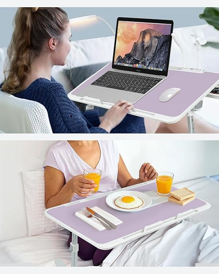 iXTRA Laptop Lap Desk Include Cooling Fan,Adjustable Lap Desk with Light Fan,Folding Laptop Desk for Bed with USB,Bed Desk with Storage Drawer 56x32cm,Purple