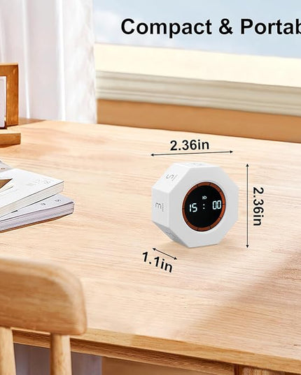 Rechargeable Pomodoro Timer, 8-Angle Auto-Rotating Screen with Gravity Sensor, Digital Timers for Classroom, Small Kitchen Timers for Cooking, Work and Study (Pearl White)