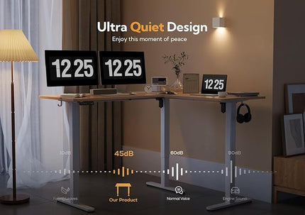 Claiks L Shaped Standing Desk Adjustable Height, Dual Motor Electric Corner Standing Desk, 63x55 inch Sit Stand up Desk with Splice Board, Nature