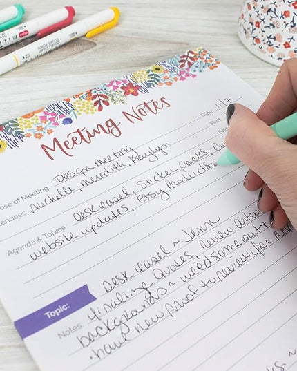 bloom daily planners 8.5" x 11" Double Sided Meeting Pad - Topics, Takeaways, Action Items & Follow-Ups - Undated Meeting Notes Agenda Organizer