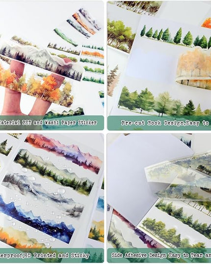 20 Sheets Nature Landscape Pre-Cut Journaling Stickers Book for Junk Journaling, Scrapbooking, Collage, Planner, Album, Transparent PET and Washi Stickers for Adults