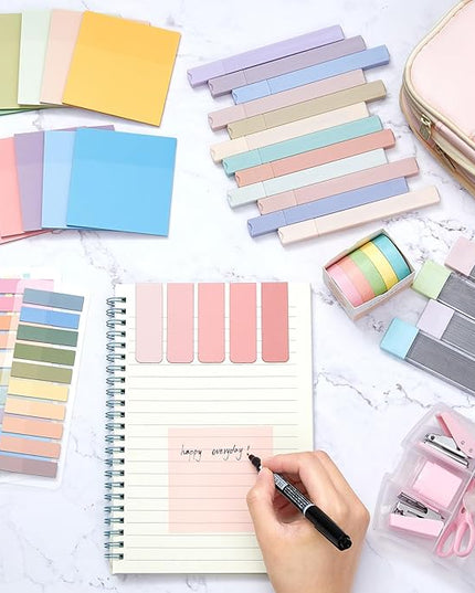 Sinload 60 Pcs Aesthetic Book Annotation Kit School Supplies Cute Pencil Case 12 Highlighter 5 Gel Pen 6 Mechanical Pencil 5 Magnetic Bookmark 1220 Pcs Sticky Note Tab Student Stationary(Pink)