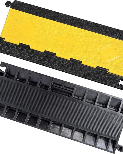 OranLite Rubber Cable Protector Ramp, Heavy Floor Cable Wire Cord Cover Speed Bumps 22000Lbs Load Capacity, Driveway Hose Cable Ramp Protective Cover for Indoor and Outdoor (3-Channel x 2Pcs)