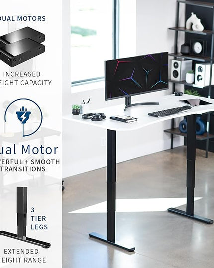 VIVO Electric 63 x 32 in Dual Motor Standing Desk, Memory Height Adjustment, 2B Series, White Top Black Frame, DESK-KIT-2B1W