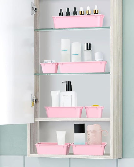 WOWBOX 25 PCS Plastic Drawer Organizer Set, 4 Sizes Desk Drawer Divider Organizers and Storage Bins for Makeup, Jewelry, Gadgets for Kitchen, Bedroom, Bathroom, Office, Pink