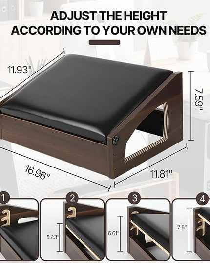 Ergonomic Foot Rest, 4 Adjustable Height Foot Stool,Footrest Under Desk， Flip Over Office Desk Foot Rest, Improving Posture, Promoting Blood Circulation（Espresso）
