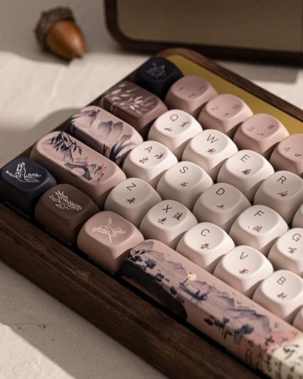 Akko Mechanical Gaming Keyboard with Walnut Wooden Case, MU01 Mountain Seclusion 65% 68-Key RGB 2.4G Wireless/Bluetooth/Wired Hot-swappable Keyboard with PBT Dye-Sub Keycaps for Mac & Win