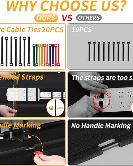 No Drill Under Desk Cable Management Tray, 28" Cord Organizer with Clamp, Fabric Cable Management for Standing Desks, Ideal for Home & Office - Black