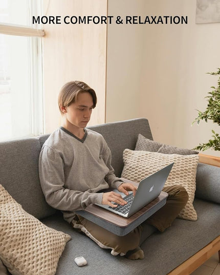 ZEAPTAC Lap Desk with Pillow Cushion, Portable Laptop Bed Desk, Fits up to 15.6 inch Laptop, Lap Stand for Bed & Couch & Carpet, Book Tablet/Drawing Board - Dark Brown Wood