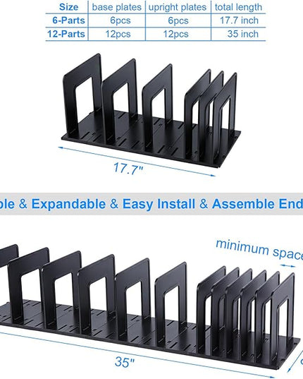 Adjustable Vertical File Sorter Sturdy Plastic Expandable Upright File Holder, Desktop Binder Organizer, School Office Organization Bookshelf Divider, Assemble Easily Endlessly, Black