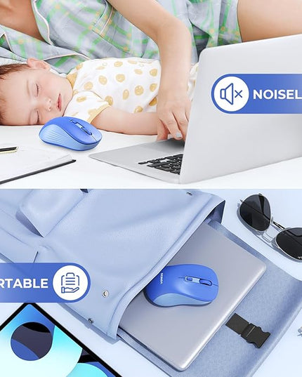 seenda Wireless Mouse, Bluetooth & 2.4G USB Dual Mode for Laptops & Computers - Mac & Windows Compatible - Blue