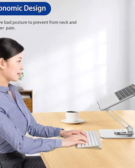 BESIGN LSX7 Laptop Stand with 360 Rotating Base, Ergonomic Adjustable Notebook Riser Holder Compatible with Air, Pro, Dell, HP, Lenovo More 10-15.6" Laptops (Silver)