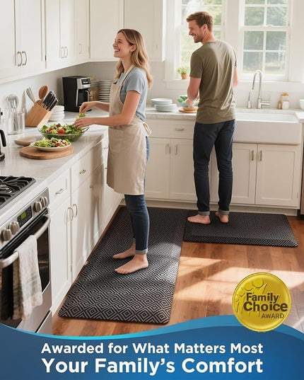 Ophanie Kitchen Mats for Floor, 3/4 inch Thick, 20x39 Anti Fatigue Cushioned Mat, Kitchen Rugs, Waterproof, Comfort Ergonomic Standing Mat for Office, Home, Sink, Black Non-Slip Ridged Bottom