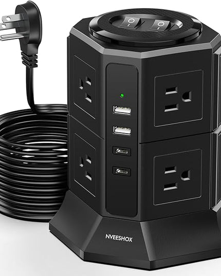 Surge Protector Power Strip with 4 USB Ports(2 Type C) 8 AC Outlets, 10 Ft Ultra Flat Extension Cord with Multiple Outlets, Ultra Flat Plug Power Strip, Desktop Outlet Extender for Home Office Dorm