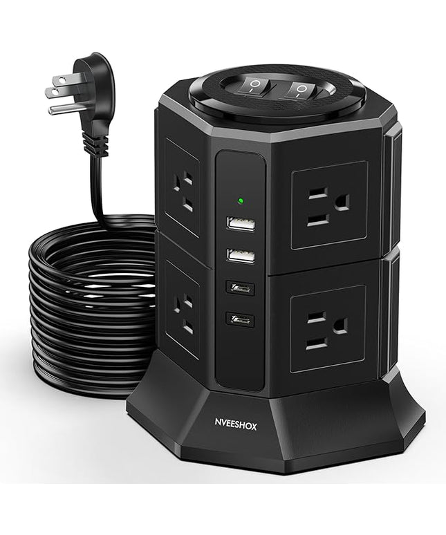 Surge Protector Power Strip with 4 USB Ports(2 Type C) 8 AC Outlets, 10 Ft Ultra Flat Extension Cord with Multiple Outlets, Ultra Flat Plug Power Strip, Desktop Outlet Extender for Home Office Dorm