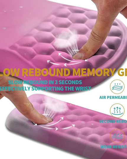 Hokafenle 2 in 1 Ergonomic Mouse Pad Wrist Support & Wrist Rest for Computer Keyboard Set, with Relieve Carpal Tunnel Pain Massage Bulge and Full Memory Gel Design (2In1 Set, Sweet Pink)