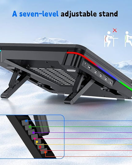 IETS GT600 RGB Laptop Cooling Pad Equipped with Gigantic Turbo-Fan（5.5inch Diameter）,Sealed Foam for Rapid Cooling Gaming Laptop,14.1-19.3 inch Laptop Cooler with 3-Port USB Hub,Dust Filter