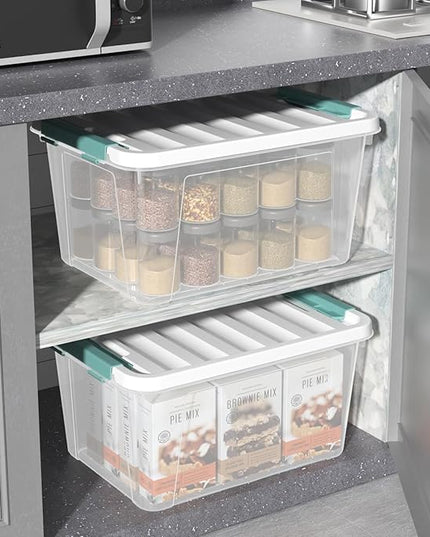 4-pack 20 Quart Latching Boxes with lids, Clear Plastic Storage Container Tote Bins