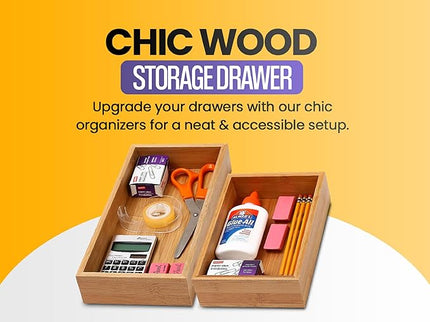 YBM Home Bamboo Drawer Organizer Storage Box for Kitchen Drawer, Junk Drawer, Office, Bedroom, Children Room, Craft, Sewing, and Bathroom, 1 Pack, 10x14x2
