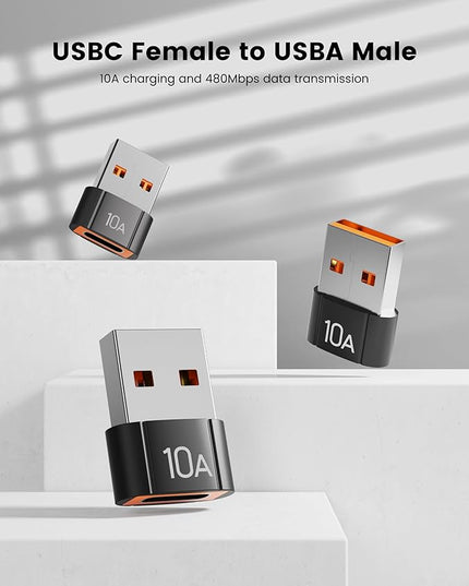20Pack 200W USB C to USB Adapter, with Fast Charging & 480MB Data Transfer, USB C Converter for Apple Watch Ultra iWatch Series 8 7,iPhone 16 15 Plus Pro Max,Black