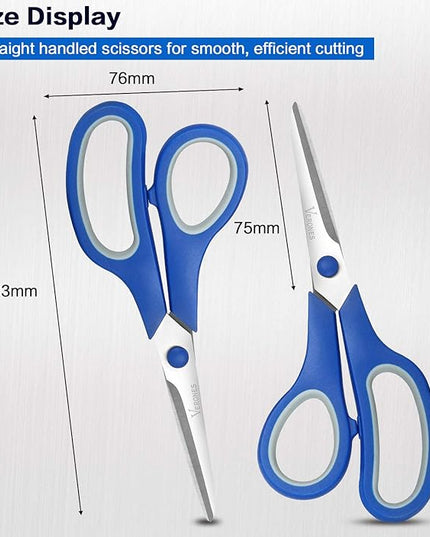 Scissors, VERONES 8 Inch Soft Comfort-Grip Handles & Stainless Steel Sharp Blades Perfect for Cutting Paper, Fabric Photos, & More, 15-Pack