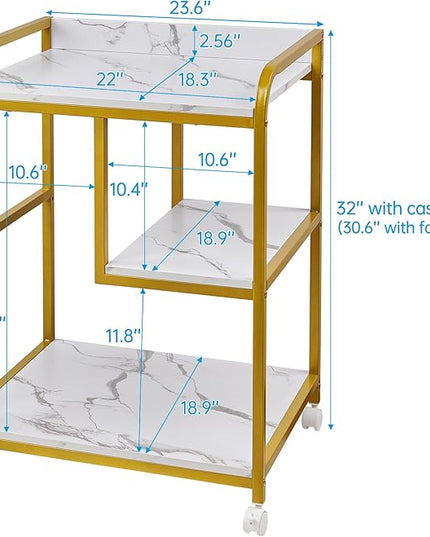 Large Printer Table Stand with Shelf for Computer Tower, CPU and Shredder, 22 x 18 Inch Rolling Printer Cart with Wheels for Home Office Storage and Organization - White Gold