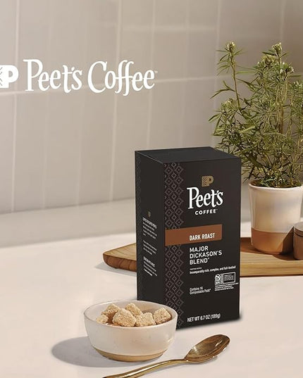 Peet’s Major Dickason’s Coffee Pods – 48 Count (3 Packs of 16) – Dark Roast with Bold, Rich Flavor and Smooth Finish – Compatible with Pelecom Coffee Machines – Peet’s Coffee Pods & Capsules