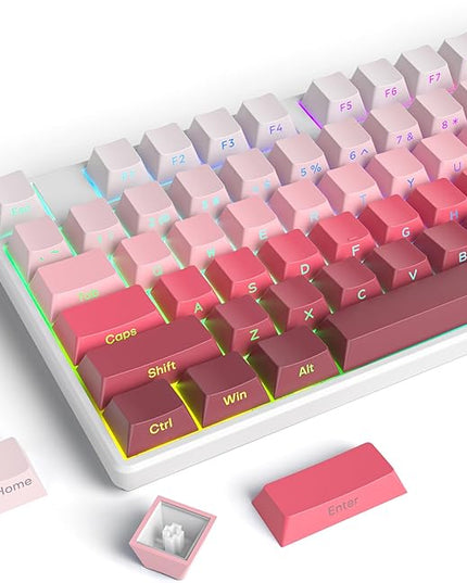 Cherry Profile Side Printed PBT Keycaps, 135 Key Minimalist Double Shot Shine Through Custom Keycap, Gradient Key Cap for Cherry MX Switches Mechanical Keyboard (Rouge/Side Print)