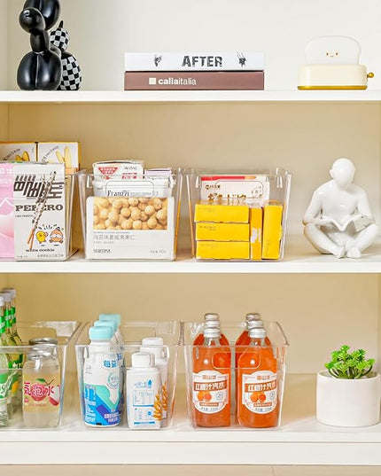 6 Pack Large Clear Plastic Storage Bins,Plastic Containers with Handle for Pantry Organizer and Storage,Perfect for Kitchen,Fridge,Cabinet, Closet,Bathroom Under Sink Storage