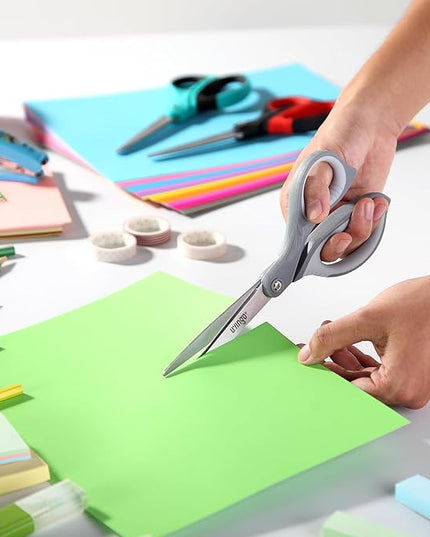 LIVINGO 3 Pack Scissors for Office: Sharp Stainless Steel Shears Heavy Duty All Purpose for Cutting Crafting Paper Fabric, Gray Comfort Handles, 8.5 Inches