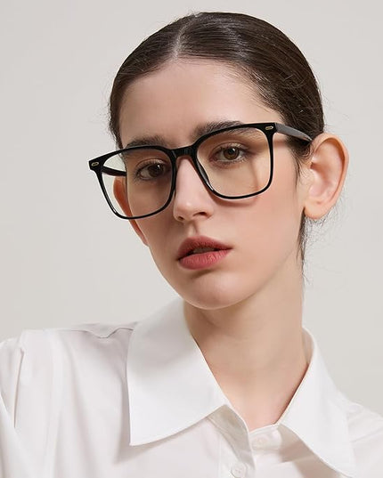 MACJERO Oversized Square Blue Light Blocking Glasses for Women Men, Anti-Fatigue Computer Monitor Gaming Glasses Reduce Eye Strain(Black)