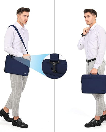 MOSISO 360 Protective Laptop Shoulder Bag Compatible with MacBook Air/Pro, 13-13.3 inch Notebook, Compatible with MacBook Pro 14 inch M5 M4 M3 M2 M1,Matching Color Sleeve with Belt, Navy Blue