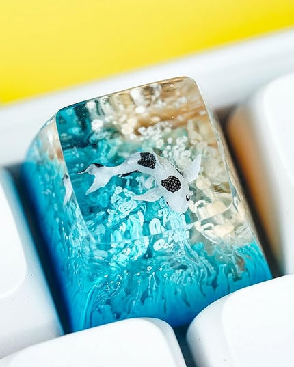 Kohaku Koi Artisan Keycap Light Yellow Blue Ocean R1 SA Profile Custom Keycaps 1U ESC Handmade Gaming Resin Key Cap Cherry MX Switch Compatible Mechanical Keyboard Koi Lover Gift