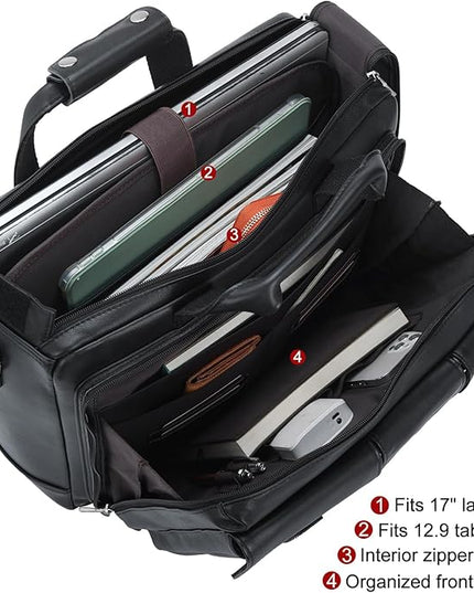 TIDING Full Grain Leather Briefcase For Men 17 Inch Laptop Case Business Travel Office Messenger Shoulder Bag