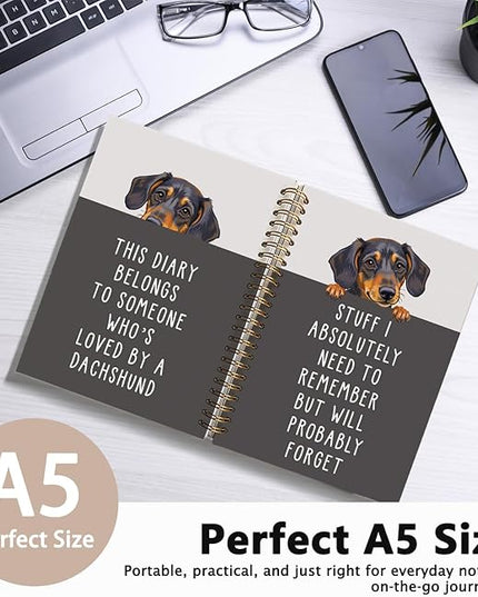 LIANGW Funny Dachshund Gifts for Women & Men, Dachshund Spiral Notebook Journal, Weiner Dog Gifts, Sausage Doxie Dog Gift, 5.5x8.3 Inch