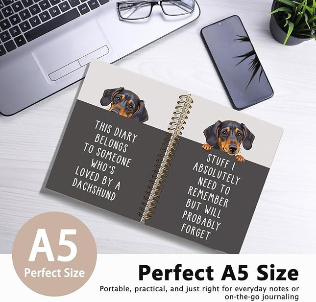 LIANGW Funny Dachshund Gifts for Women & Men, Dachshund Spiral Notebook Journal, Weiner Dog Gifts, Sausage Doxie Dog Gift, 5.5x8.3 Inch