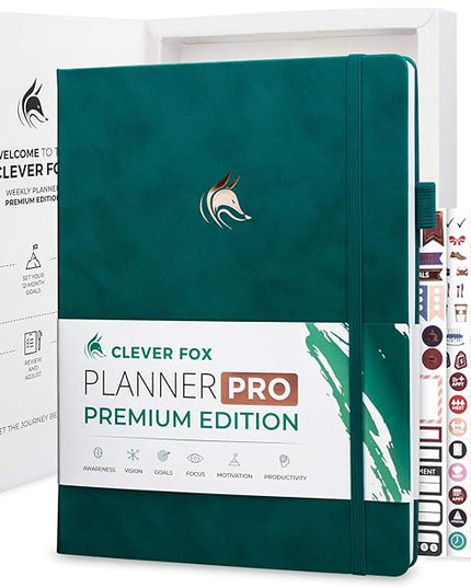 Clever Fox Planner Pro Premium – Luxurious Weekly & Monthly Planner with Budget Organizer for Productivity & Goals, Undated, A4 (Teal)