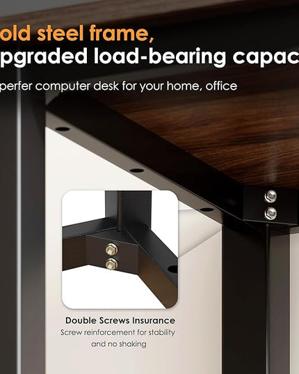 Need 63 Inch Large Computer Desk - Modern Simple Style Home Office Gaming Desk, Basic Writing Table for Study Student, Black Metal Frame, Walnut