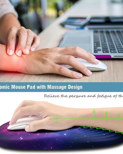 Ergonomic Mouse Pad Wrist Support, Mouse Pad with Wrist Rest, Entire Memory Foam & Non-Slip PU Base MousePads with Stepped-Wedge Design for Pain Relief, Desk, Office, Home, Galaxy