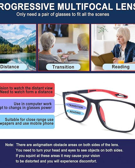 BLOEXCLU 4 Pack Progressive Multifocus Reading Glasses for Men Women TR90 Sports Style Anti-Blue Light Computer Readers