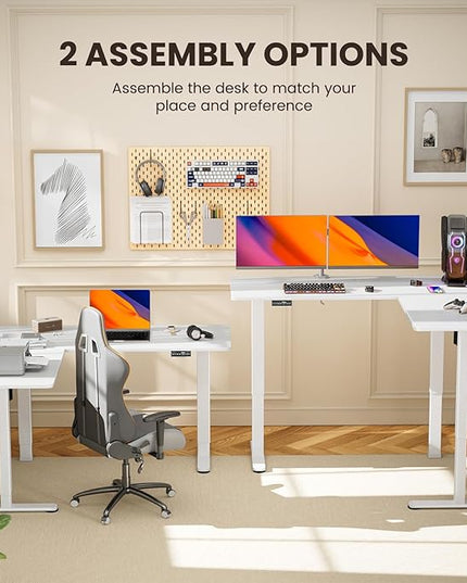 ErGear L Shaped Standing Desk, 63"x55" Electric Adjustable Height Sit Stand up Desk, Ergonomic Large Computer Table, Left & Right Interchangeable Installation, Suitable for Home Office, White