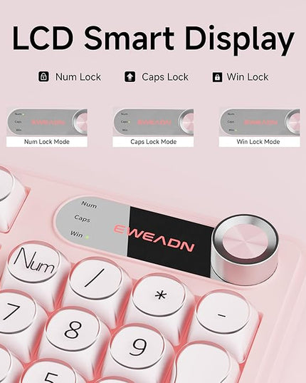 V102 Wired Keyboard, 98 Keys Creamy Gaming Keyboard with Number Pad, Display Screen & Media Knob RGB Silent Wired Cute Computer Keyboard for Laptop PC Gamer - Pink
