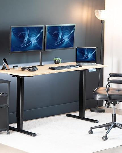 VIVO Electric 60 x 24 in Dual Motor Sit Stand Desk, Memory Height Adjustment, 2B Series, Bamboo Top Black Frame, DESK-KIT-2B6O
