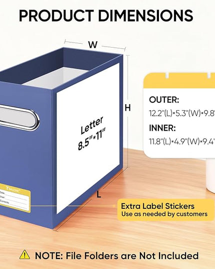 BALEINE File Organizer Box, Cardboard File Folder Organizer with Handle for Letter Size, Portable Collapsible Hanging Filing Box for Home Office Document Storage (4 Pack, Navy)