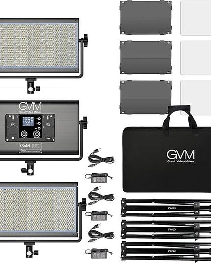 GVM 1500D RGB LED Video Light, 75W Video Lighting Kit with Bluetooth Control, 3 Packs Led Panel Light for Photography, YouTube Studio, Video Shooting, Broadcasting, Conference, 1128 Led Beads