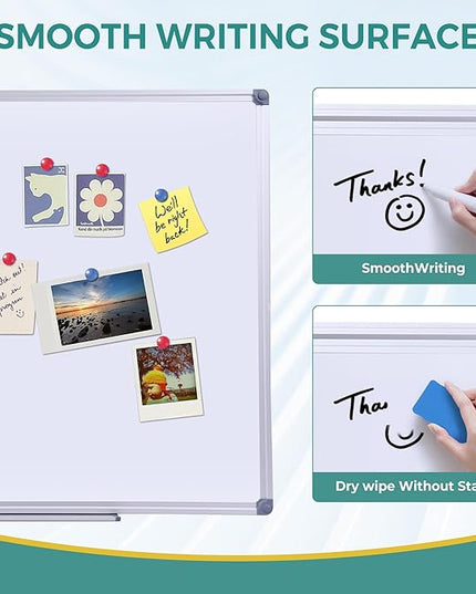 60" x 40" Magnetic Dry Erase Whiteboard with Pen Tray | Large Wall Mounted Aluminum Frame White Board for Office, Classroom & Home | Premium Presentation Board with Smooth Writing Surface
