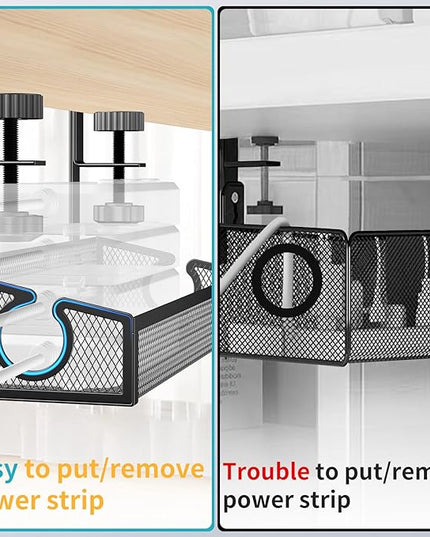 Under Desk Cable Management Tray Black, No Drill Desk Cable Wire Management Organizer with Clamp, PC Cord Organizer Accessories & Workspace for Office, Home